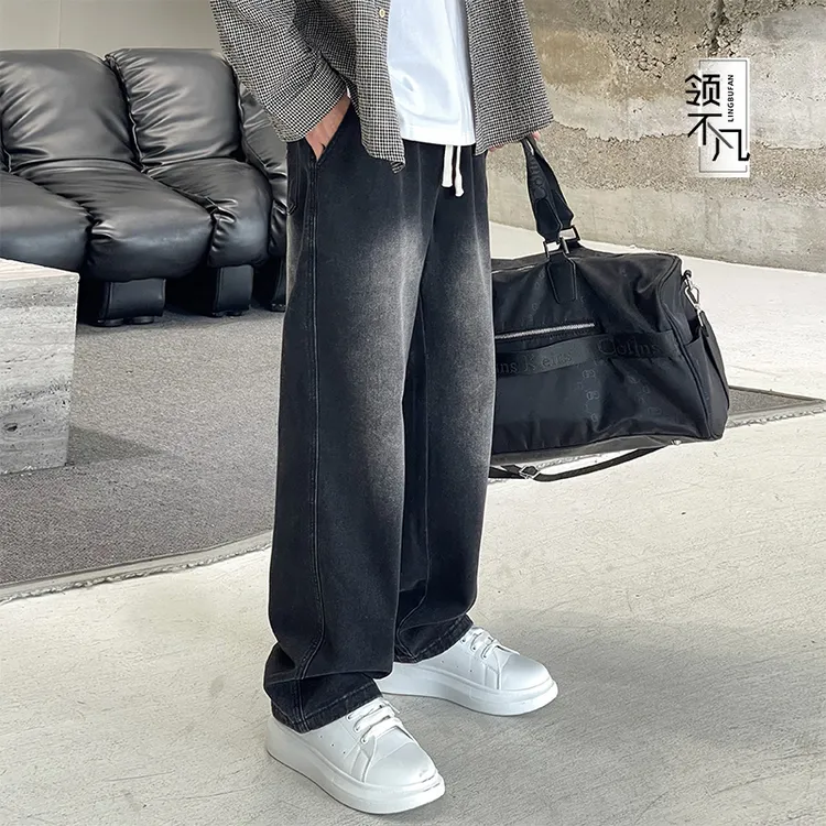 宽松直筒软牛仔裤男生秋季新款潮流阔腿显瘦百搭美式爆款休闲裤子
