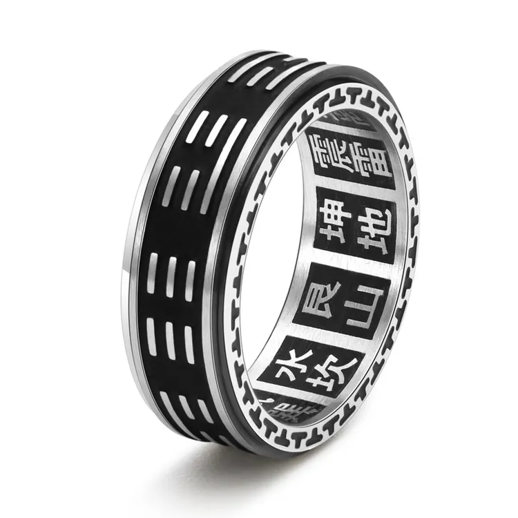 钛钢铅玻璃戒指 复古钛钢饰品 太极八卦可旋转转运戒指