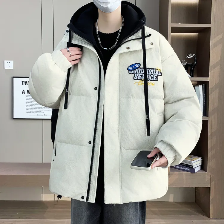 青少年羽绒服男宽松潮流假两件连帽港风白鸭绒ins冬季学生外套男