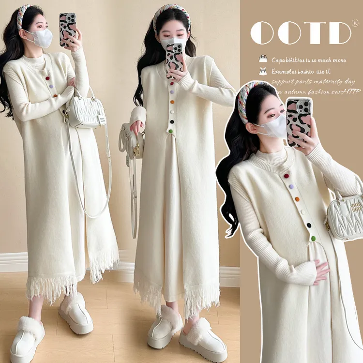 时髦孕妇装秋冬新款韩系慵懒风流苏背心裙搭配针织连衣裙洋气孕装商品图