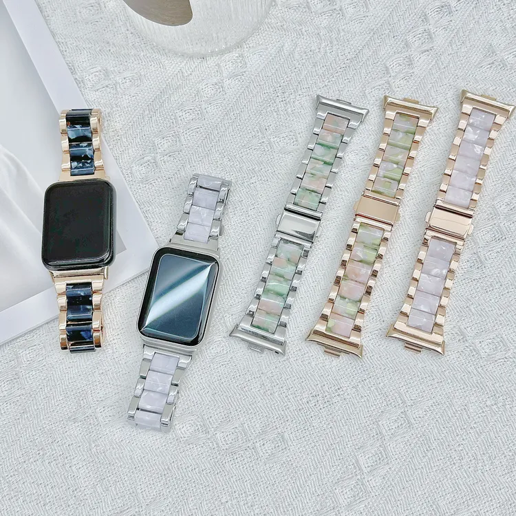 裴蔻 适用小米手环9Pro表带三珠钢带间树脂红米watch 5/4金属腕带