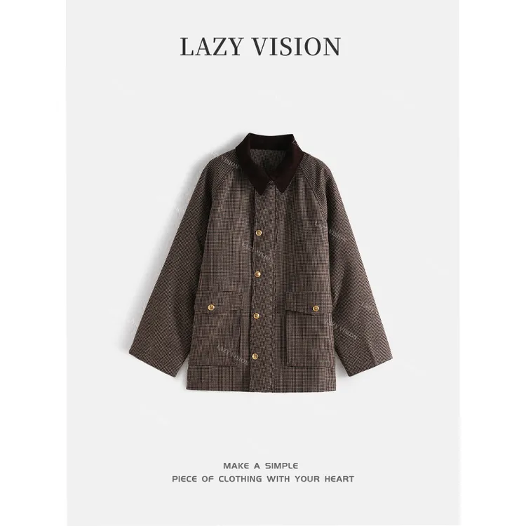 LAZYVISION/进口3M新雪丽棉复古羊毛时尚格纹外套女ZMD-29344