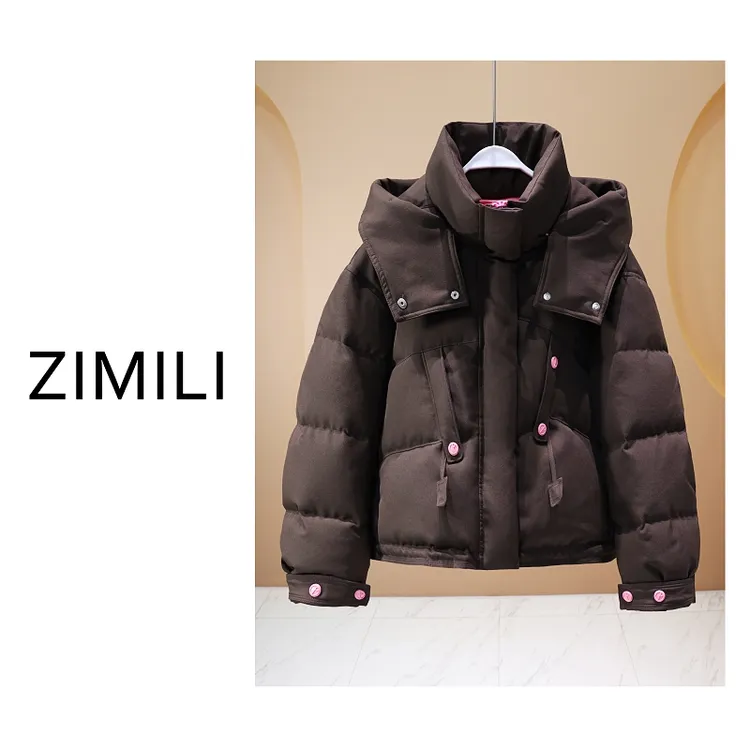 【亮哥女装】2025冬季新品棕咖色90绒高蓬松加厚连帽羽绒服265127