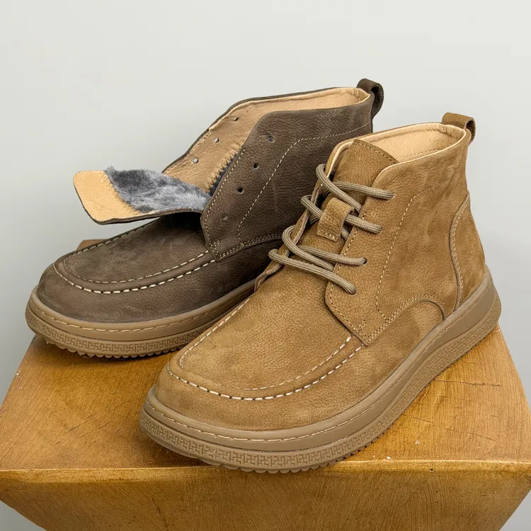 头层牛皮中帮马丁靴男2025冬季新款加绒保暖软皮软底休闲工装短靴