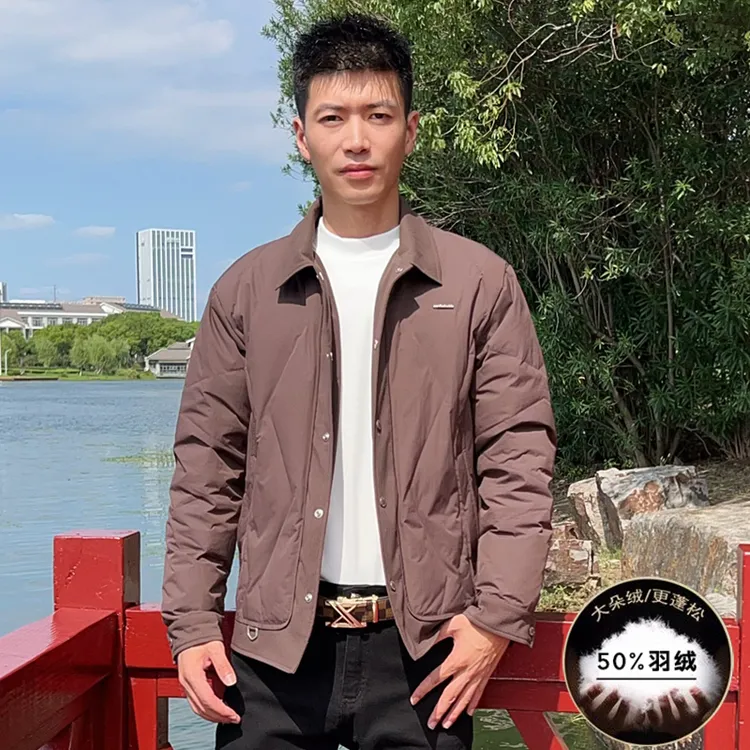 黑色翻领轻薄羽绒服男士加厚冬季新款休闲拼接高级感保暖夹克外套