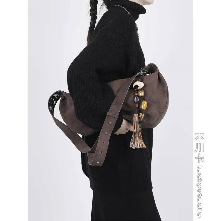 木川卡麂皮绒托特包大容量单肩斜挎包2025新款