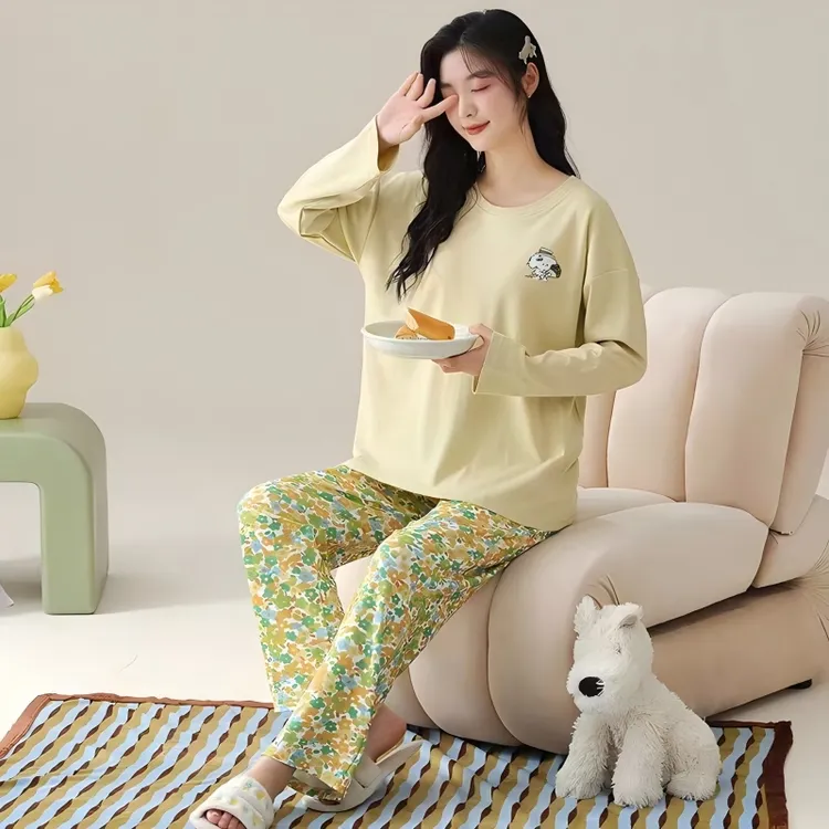 2025新款春秋带胸垫秋冬季甜美女士家居服套装可外穿