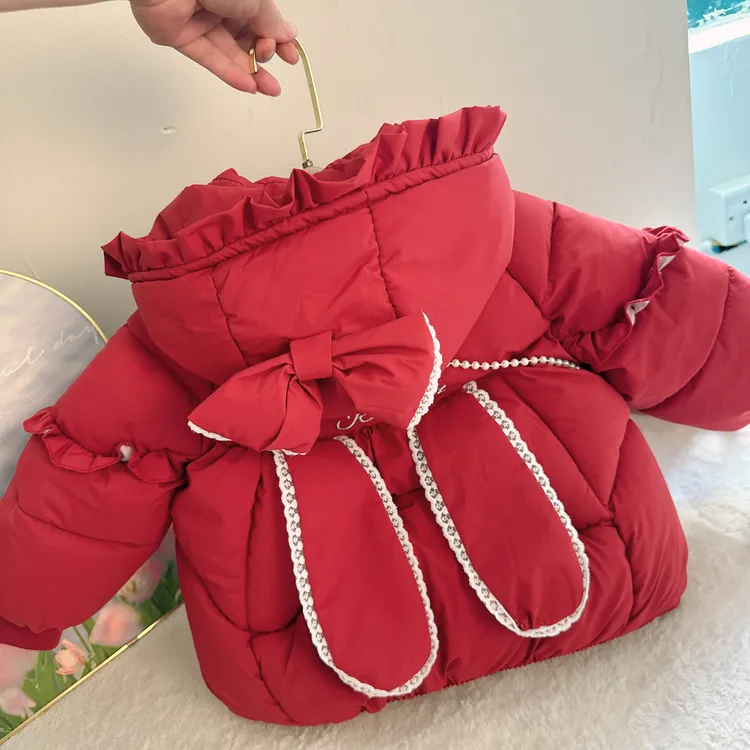 女宝童装圆领棉衣甜美法式棉服公主中长款棉袄加绒加厚女童保暖