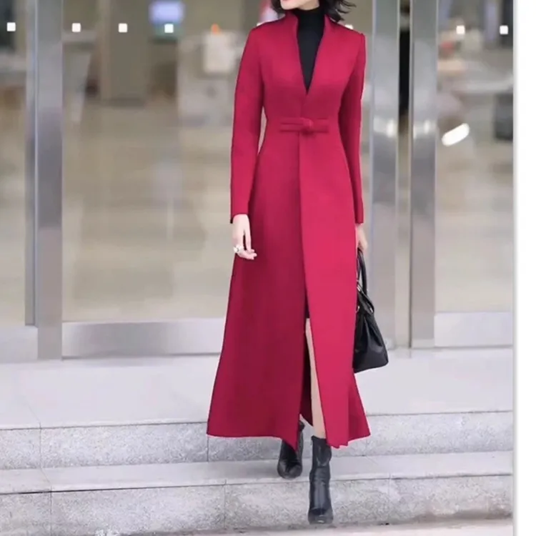 时尚百搭长袖长款风衣外套女修身显瘦秋冬新款