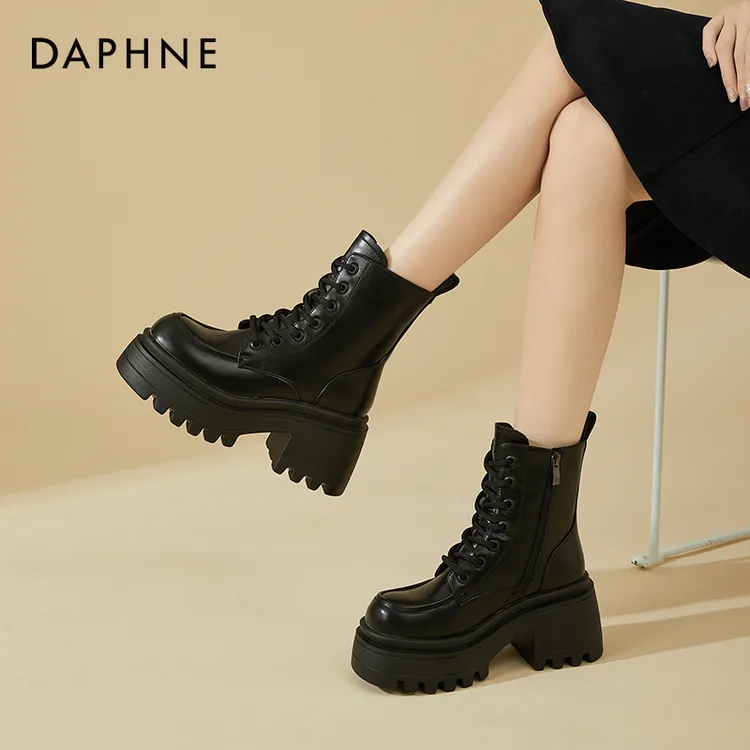 Daphne达芙妮厚底内增高马丁靴女款爆款2025新款正品英伦增高短靴