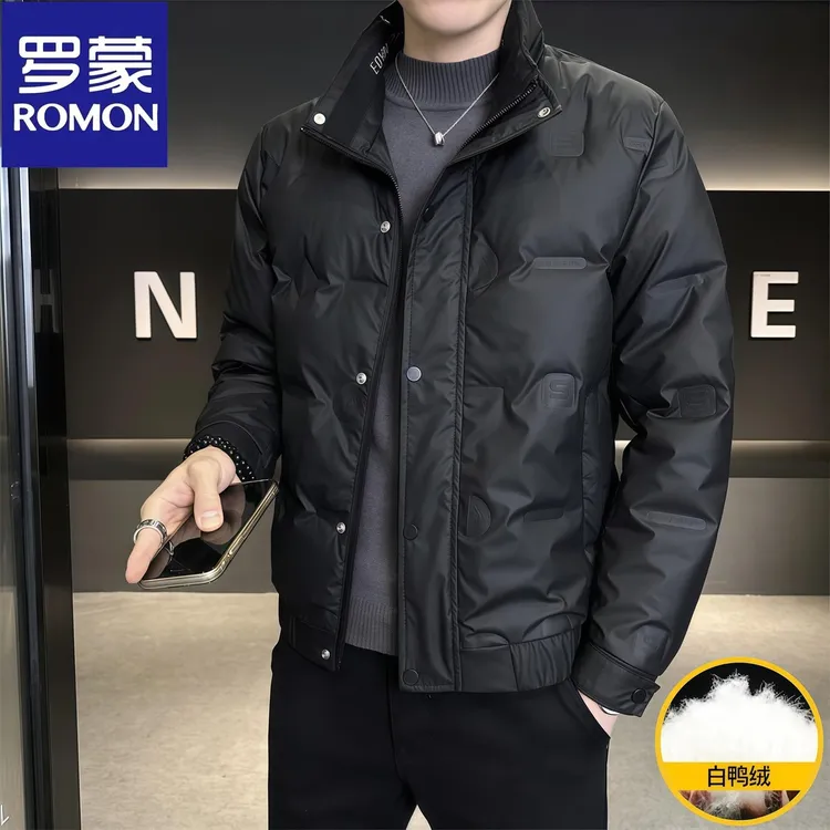 Romon/罗蒙冬季新款男士立领商务潮牌羽绒服保暖修身防寒服外套男