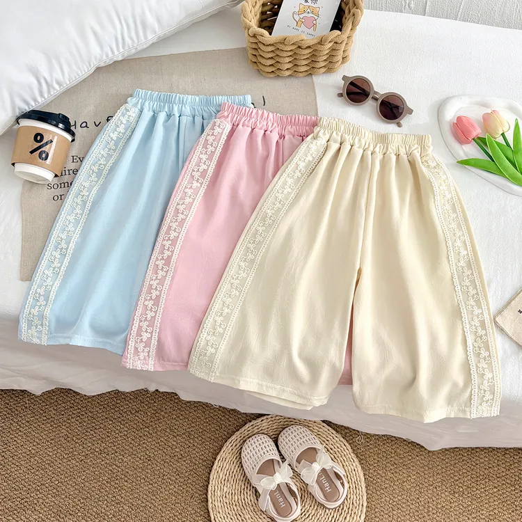 薄款新款夏季冰爽花边裤子女童宝宝阔腿休闲远动洋气韩版裤子小童