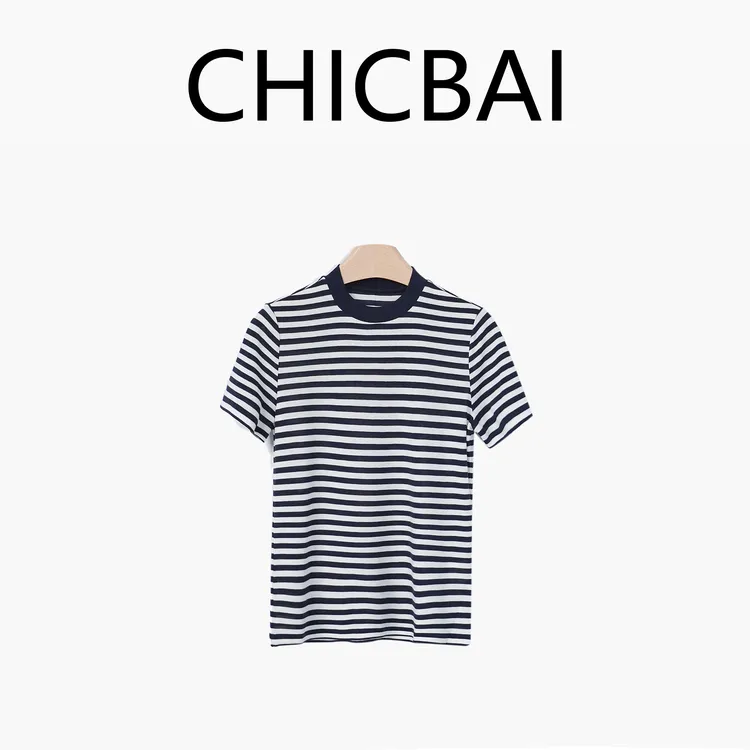 CHICBAI 烟雨江南莱赛尔羊毛混纺立领极简T恤