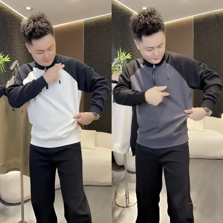 秋季新款潮牌刺绣半拉链立领卫衣男士简约时尚百搭休闲上衣打底衫