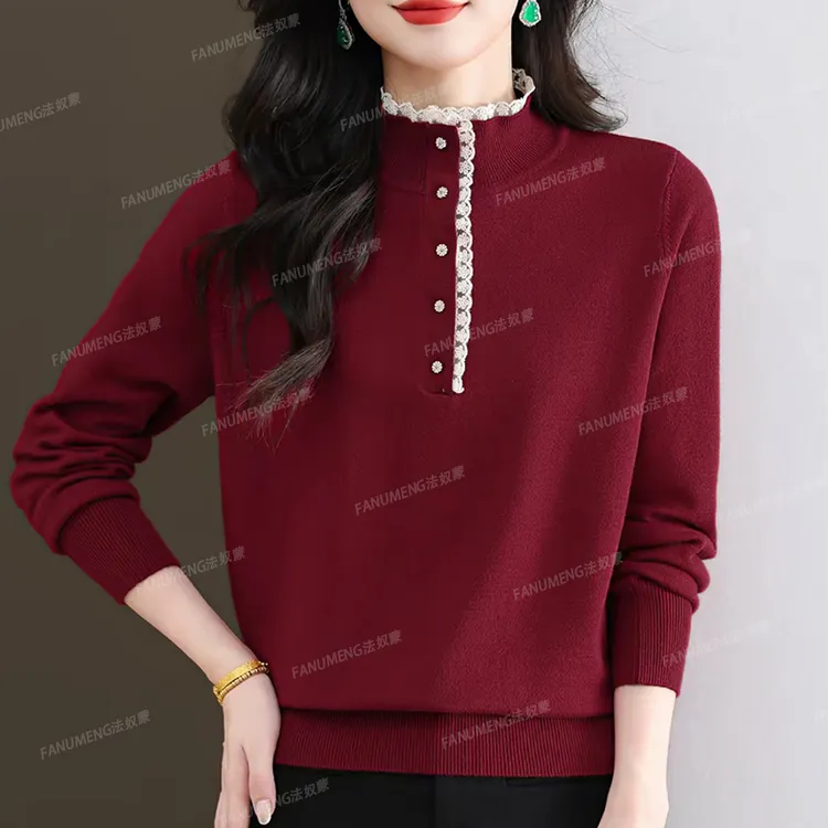 加厚磨毛百搭高雅春秋女士半高领针织冬季宽松纯衫纯色长袖毛衣