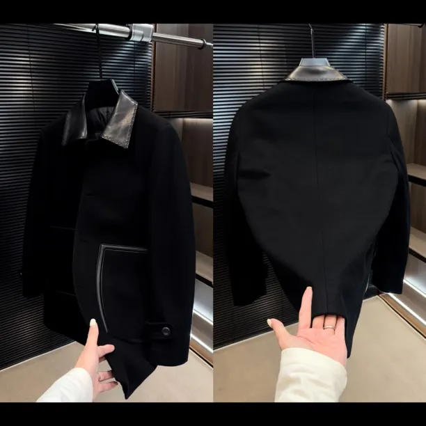 冬季轻奢男士羊毛混纺中长款羽绒大衣5D317