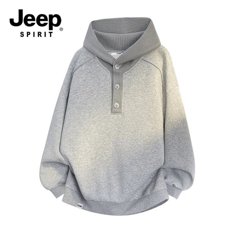 JEEP吉普入秋外套日系重磅解构长袖卫衣连帽男宽松休闲慵懒风上衣