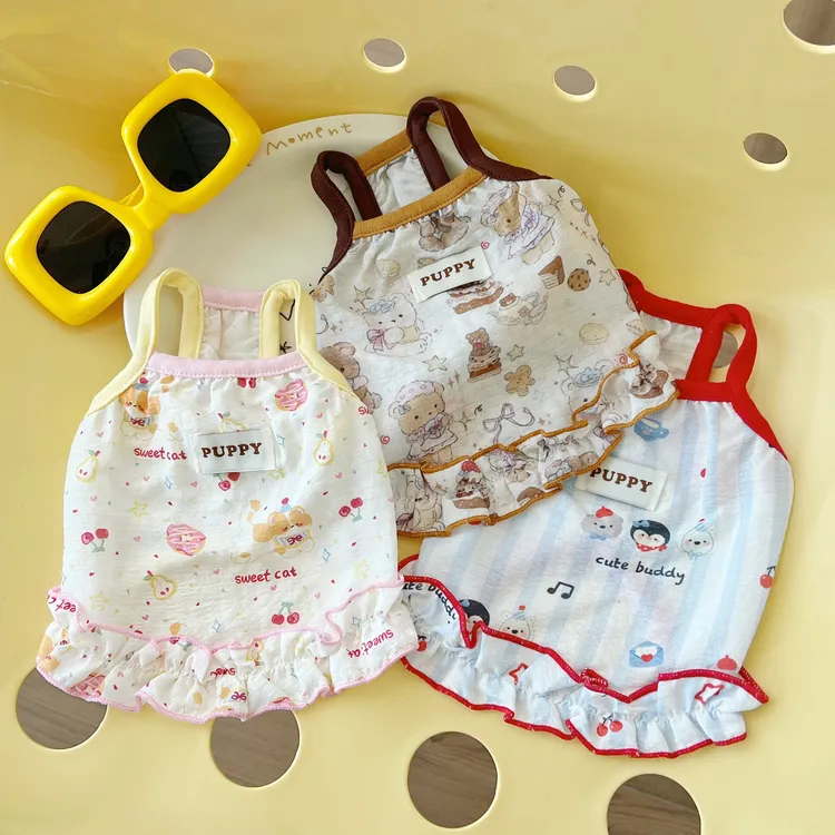 狗狗衣服背心夏季薄款花边可爱动物吊带宠物衣服猫咪小型犬比熊