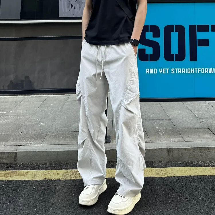 美式高街褶皱潮流直筒休闲裤男春秋冬季宽松户外工装裤速干冲锋裤