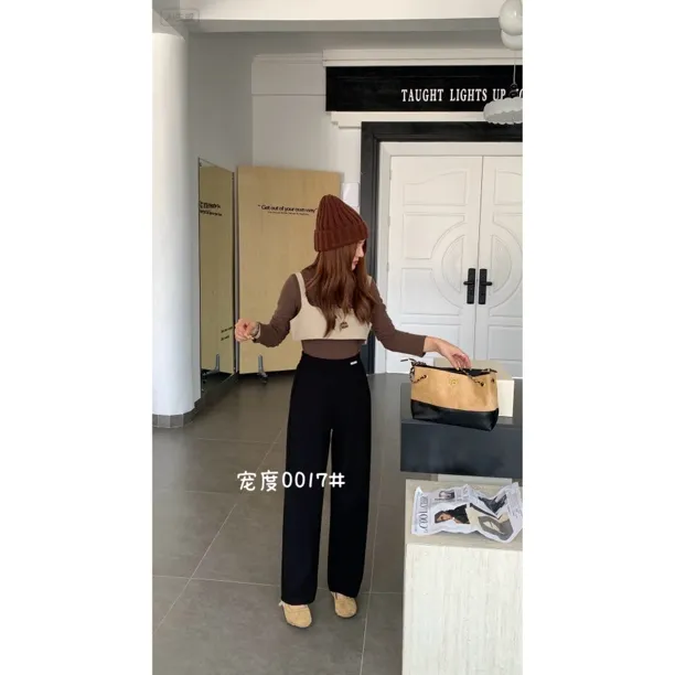 新款纯色休闲风长款松紧腰百搭直筒休闲裤女显瘦显腿长