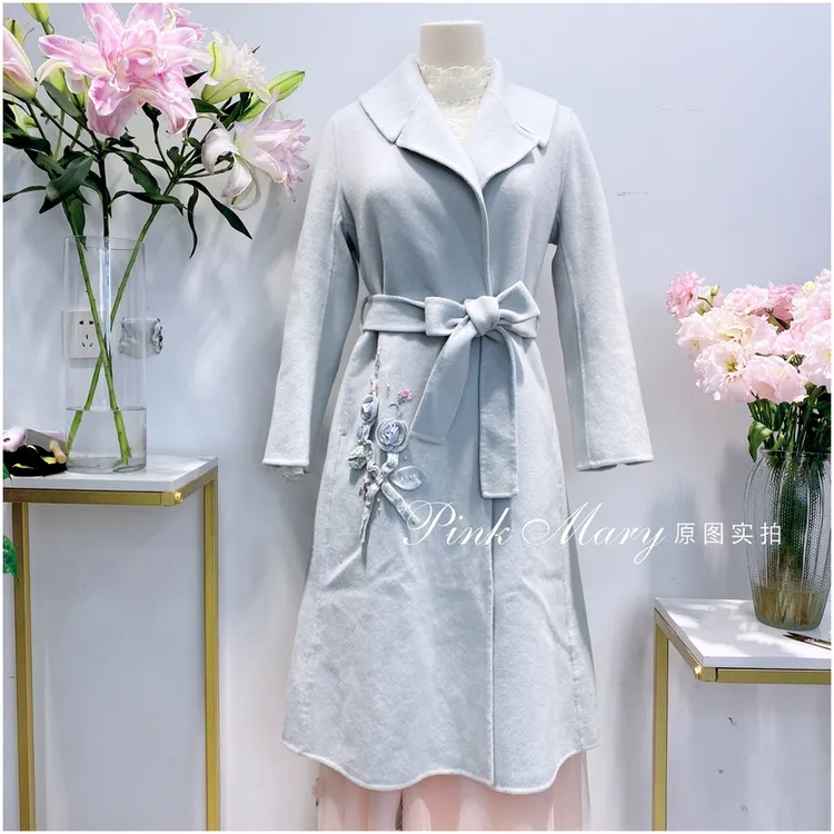 Pink Mary粉红玛琍长款羊毛毛呢大衣外套休闲保暖女装PMAMW600540