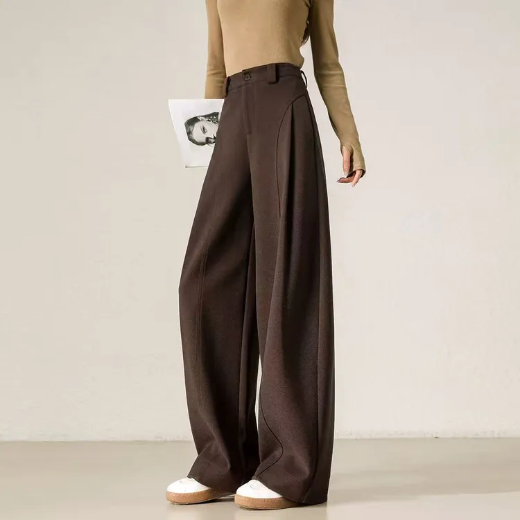 秋冬厚款呢子贝斯裤女~糯感休闲裤加厚宽松直筒裤显瘦阔腿女裤子