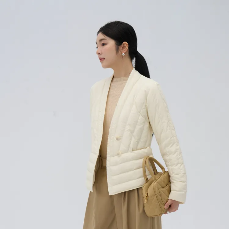 轻薄羽绒服女短款V领长袖单排扣秋冬季修身时尚洋气大衣内搭外套