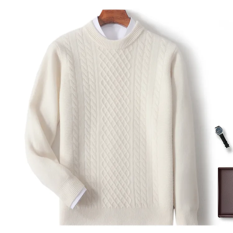 MS-2312男装100羊毛衫秋冬新款圆领提花毛衣商务休闲羊绒针织打底