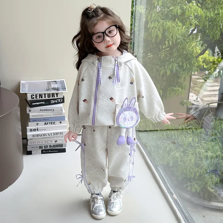 女宝宝卡通套装秋装新款洋气儿童开衫运动两件套女童春秋季衣服