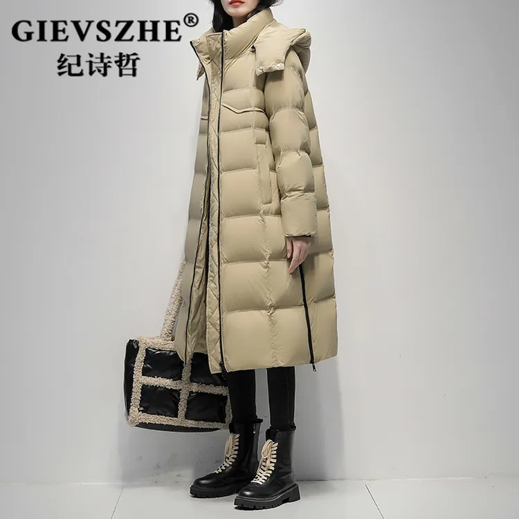 纪诗哲中长款过膝羽绒服女2025冬季新款韩版白鸭绒小个子加厚外套