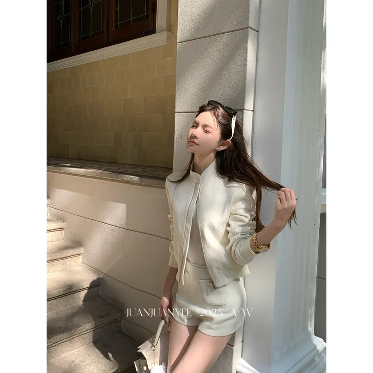 独家新贵风小香肌理感拼皮毛绒感针织夹克外套女秋季气质百搭上衣