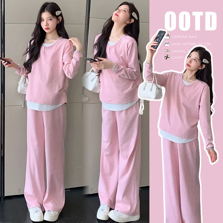 孕妇套装2025新款秋季孕妈高级穿搭假两件上衣女休闲裤秋装两件套