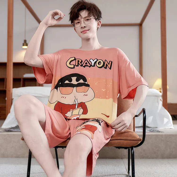 男士睡衣夏季薄款莫代尔短袖卡通青少年学生加大码家居服可外穿