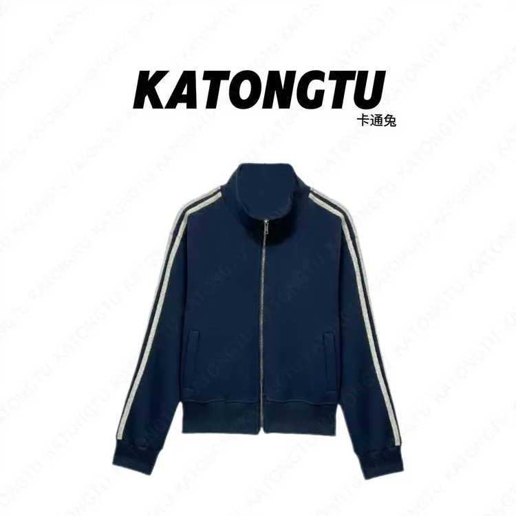 KATONGTU/卡通兔【秋季新品】高级气质时尚拉链条纹外套  DM2508016