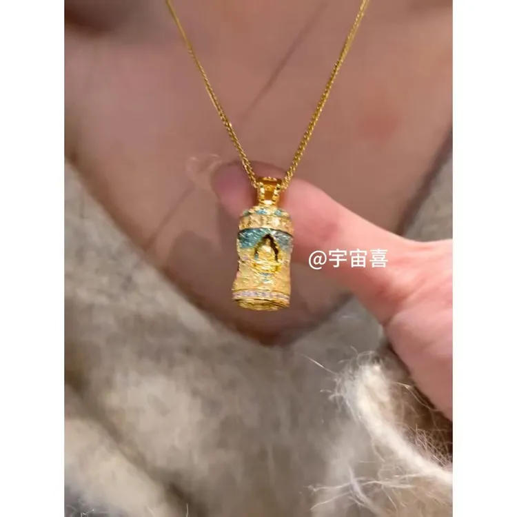 铜合金锆石项链 G5-076珐琅工艺滴油佛公路路通可活动金色项链