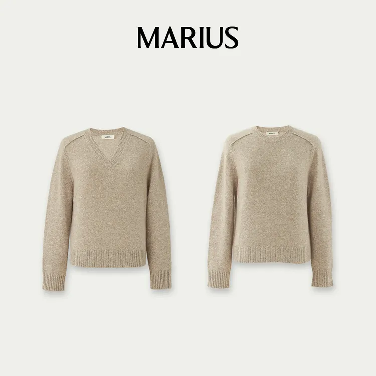 MARIUS“雪花酥”KVSS鄂尔多斯雪花肌理亲肤V领针织套衫