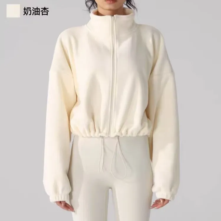 运动外套女双面绒保暖短款显瘦宽松健身瑜伽服上衣冬YGR01