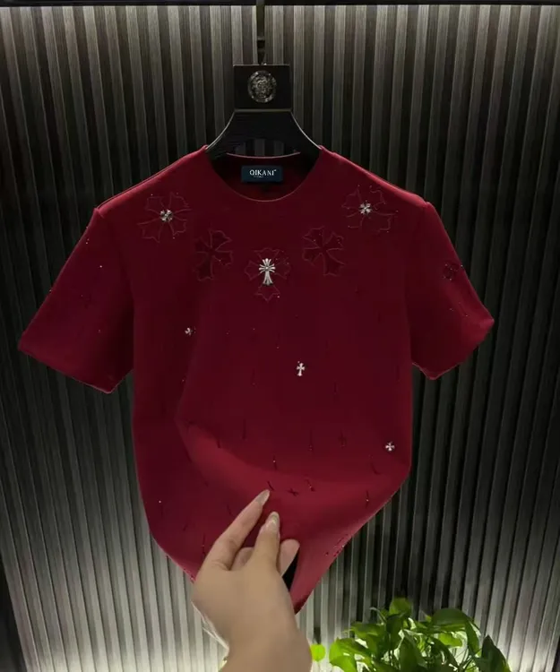 秋冬重工十字架刺绣流星短袖欧货百搭显瘦时尚男女款简约加厚T恤