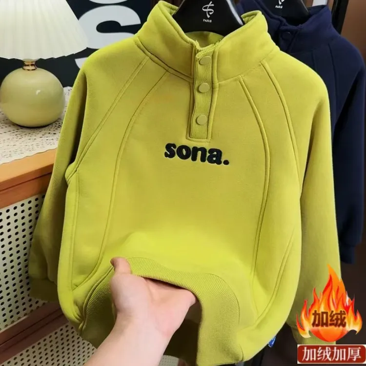 【加绒】温暖羊羔绒~中大童半高领加厚羊羔绒字母卫衣卫衣休闲00397