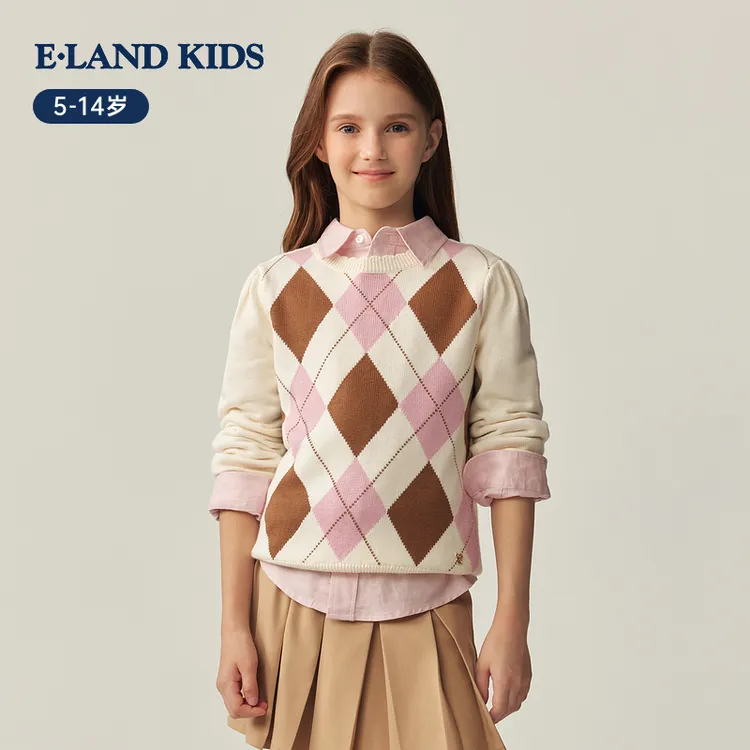 【棉】E·LAND KIDS衣恋童装女童毛衣2025年秋季长袖针织衫