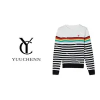 【YUUCHENN】高端刺绣条纹针织衫上衣宽松显瘦毛衣潮长袖套头圆领