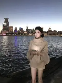【清仓】高领蝙蝠袖斗篷毛衣2536-1