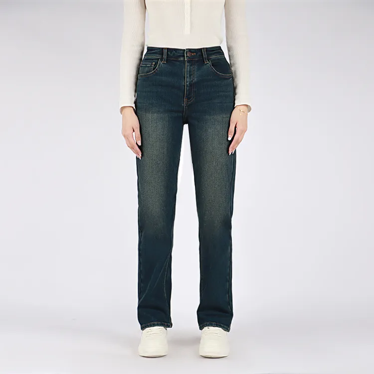 2025年女士冬季加绒 复古慵懒休闲风时尚百搭直筒牛仔裤MA222