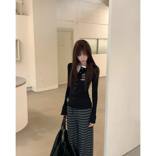 【赵小小yimao】9270 冬季假两件长袖纯欲辣妹修身打底衫弹力上衣女