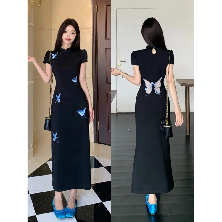 大码胖mm蝶梦令2025年夏季新中式镂空网纱蝴蝶刺绣气质连衣裙裙子