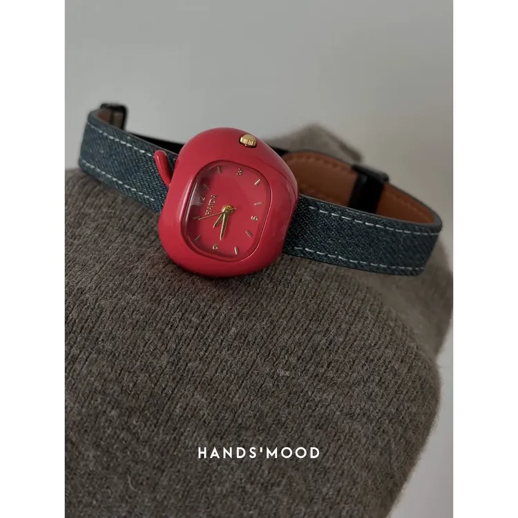 handsmood 红苹果氛围感时尚小众牛仔蓝设计感个性女士手表