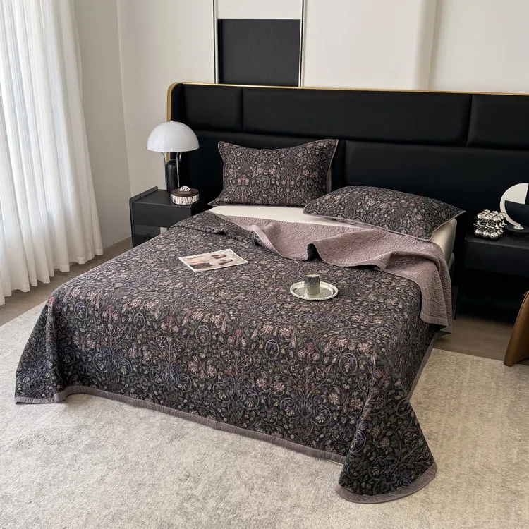 【高端新品】天丝棉印花床盖三件套 高端大床榻榻米机洗双面莱斯猫