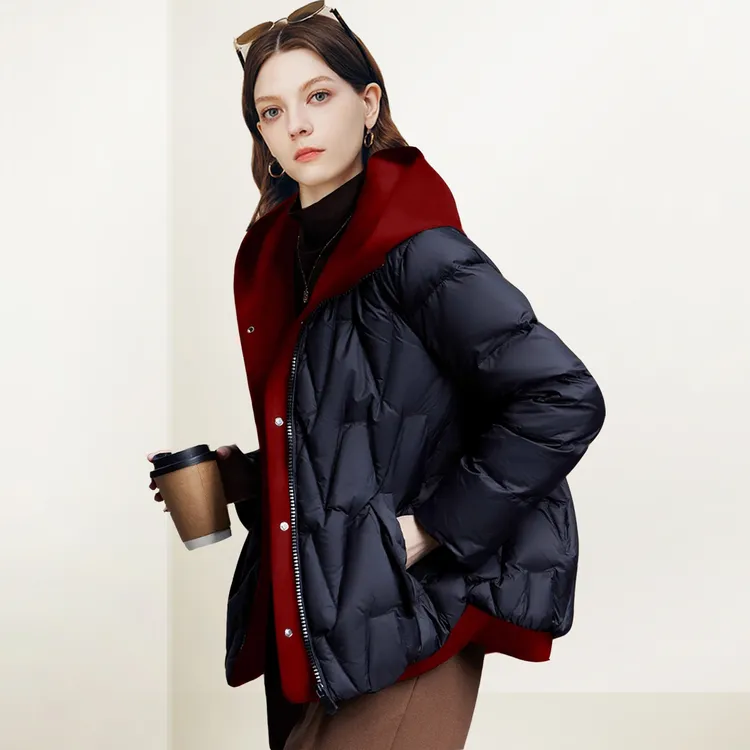 QOOEL时尚白鸭绒连帽保暖羽绒服女2025冬季厚款减龄洋气短款外套