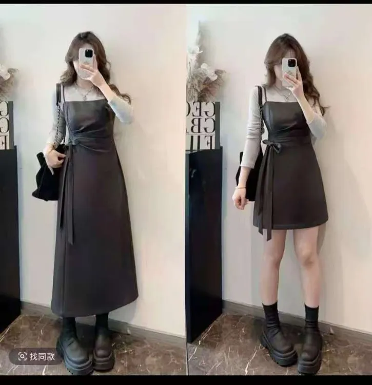 2025秋季胖mm大码时尚修身名媛轻奢假两件显瘦气质连衣裙9806