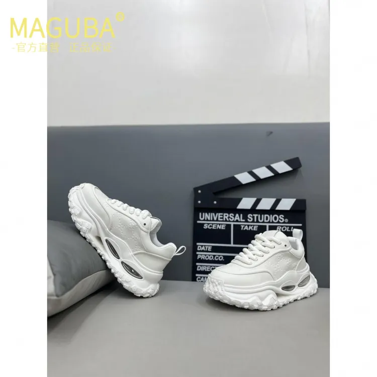 玛古芭男鞋轻奢高级感厚底增高小白鞋秋季皮面时尚百搭舒适老爹鞋